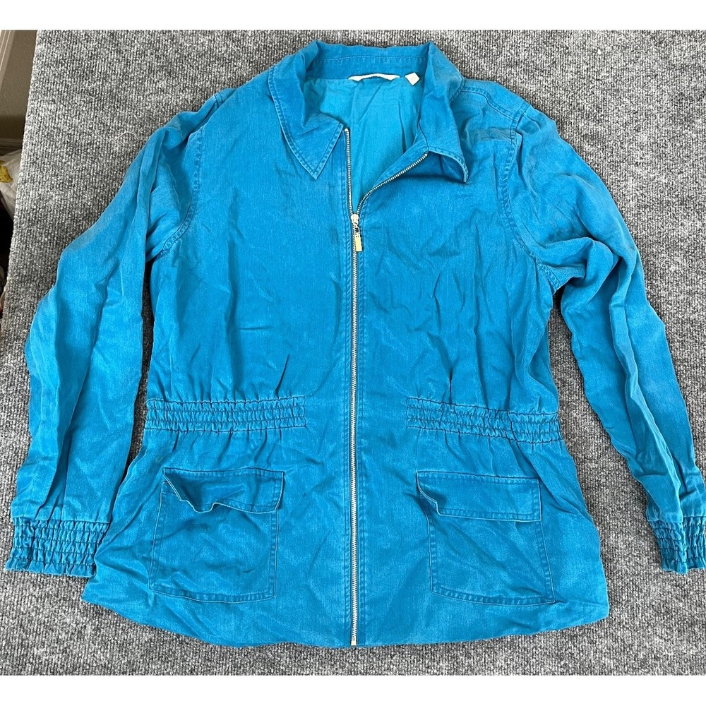 Soft Surroundings Blue Jacket Ful Zip Long Sleeve  Lyocell Size L